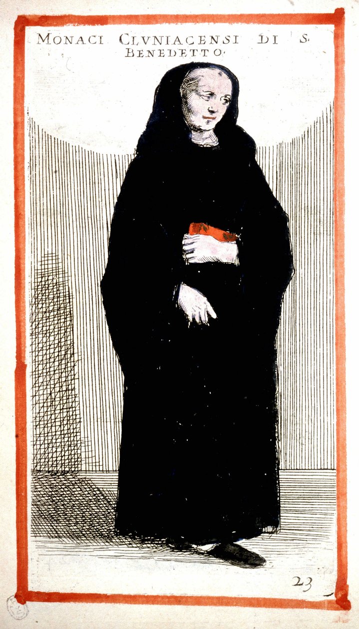 Religiøs orden: munk fra Cluny Abbey (Cluniian). 1500-tals stik. Ifølge O. Fialetti. af Odoardo Fialetti