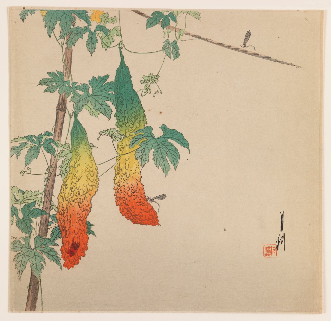 Kalebasser og hveps, ca. 1890-1910 (træblok farvetryk) af Ogata Gekko