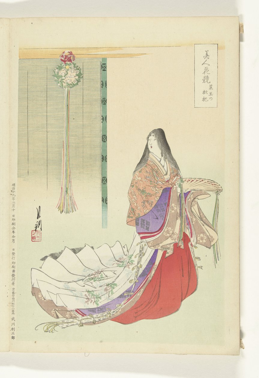 Heian ventedame Sammenligninger mellem skønheder og blomster (serietitel) Bijin hana kurabe (serietitel på objekt) af Ogata Gekko