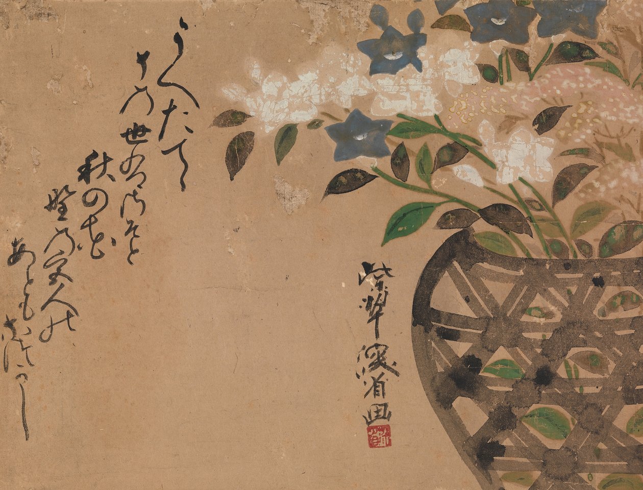 Klokkeblomster i kurv, 1700-tallet. af Ogata Kenzan
