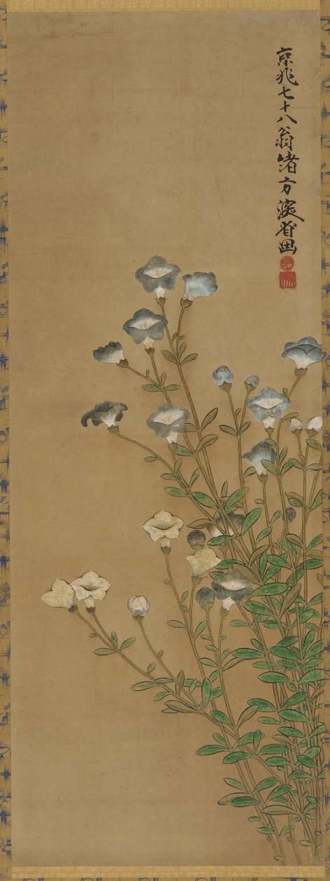 Blå og hvide blomster på slanke stilke, Edo-periode, 1700-1800-tallet af Ogata Kenzan