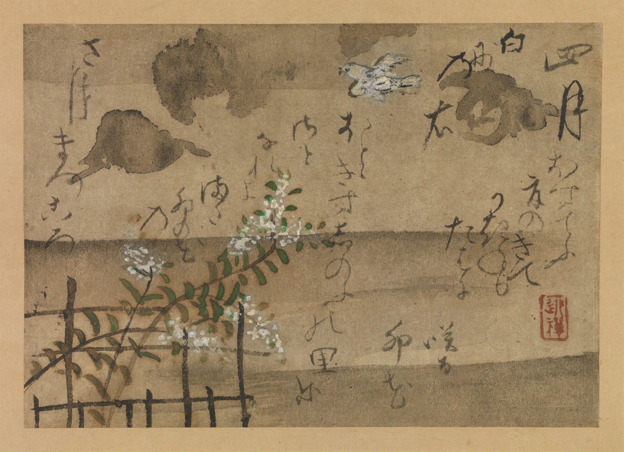 Fjerde måned fra Fujiwara no Teikas fugle og blomster i de tolv måneder, 1743. af Ogata Kenzan