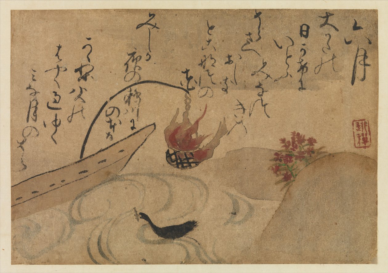 Sjette måned fra Fujiwara no Teikas fugle og blomster i de tolv måneder, 1743. af Ogata Kenzan