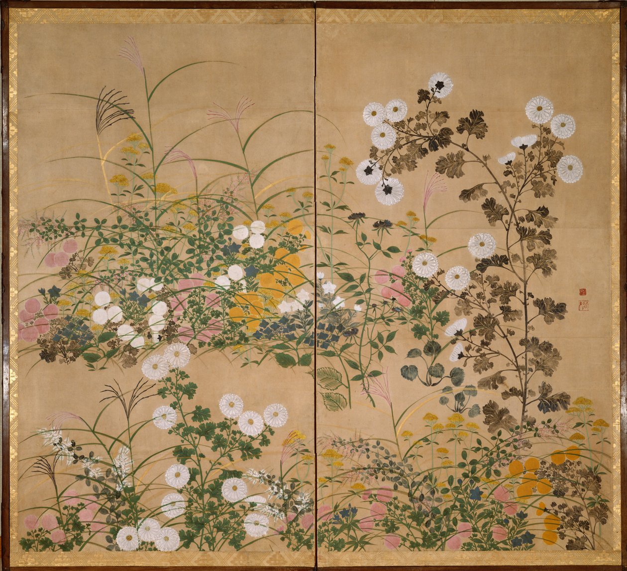 Blomstrende planter om efteråret - Korin, Ogata (1658-1716) - 1700-tallet - Akvarel og blæk på papir - 154x173 - Suntory Museum of Art af Ogata Korin