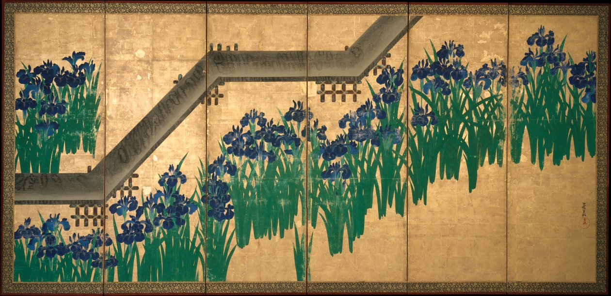 Iris ved Yatsuhashi (Otte broer) af Ogata Korin