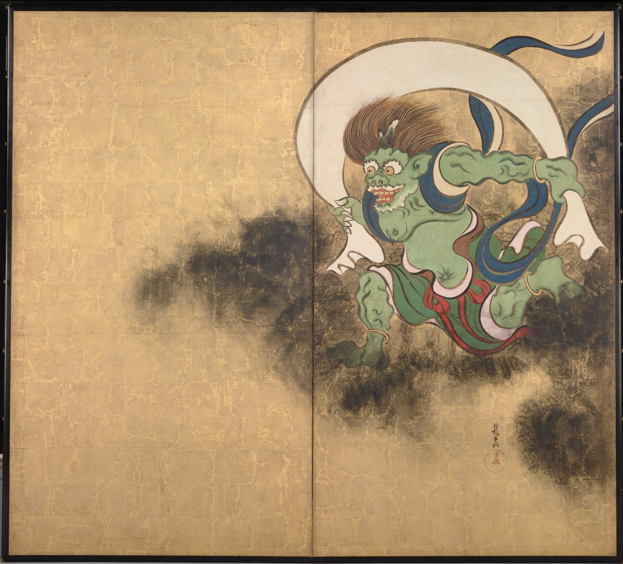 Vindguden Højre del af en topanelsskærm - Værk af Ogata Korin (1658-1716), akvarel og blæk på papir, tidligt 1700-tal, japansk kunst, østlig mytologi - Tokyo National Museum, Japan af Ogata Korin