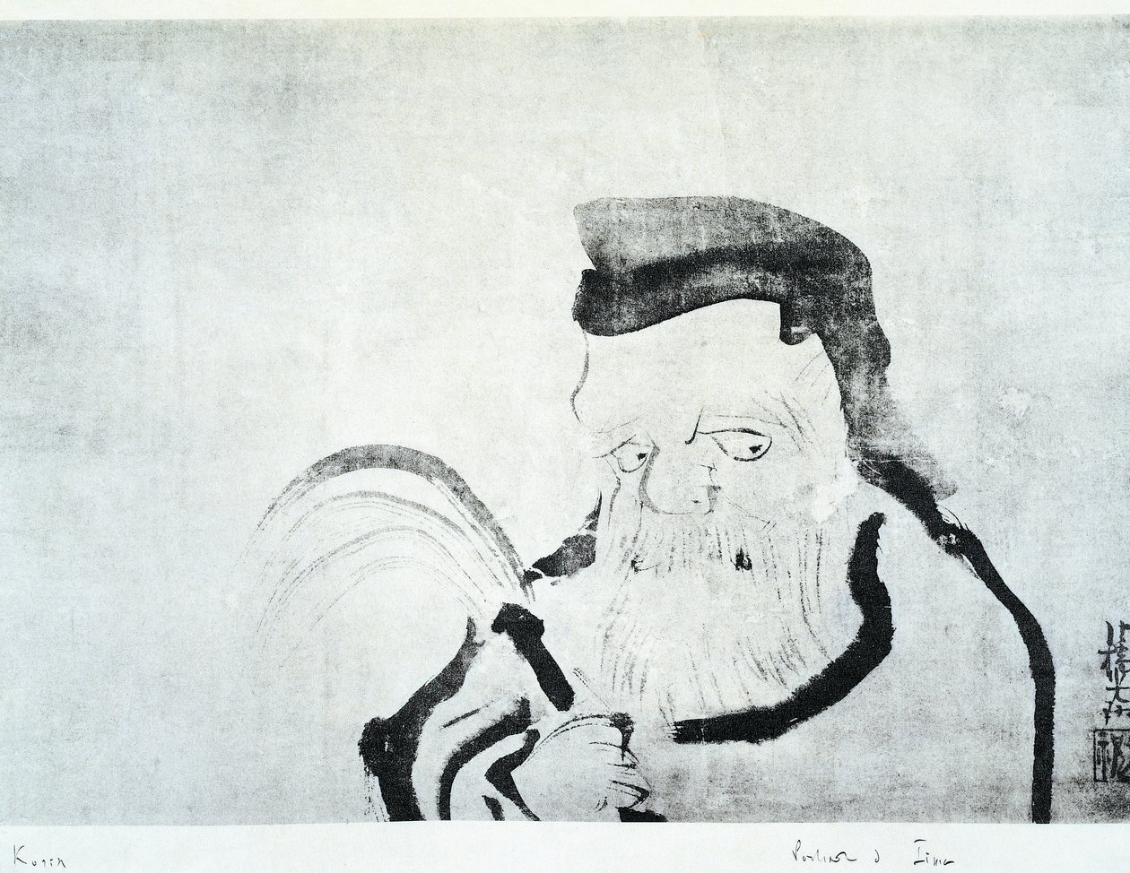 Portræt af gammel mand, tegning af Ogata Korin (1658-1716), blæk på silke, japansk civilisation, Edo-perioden af Ogata Korin
