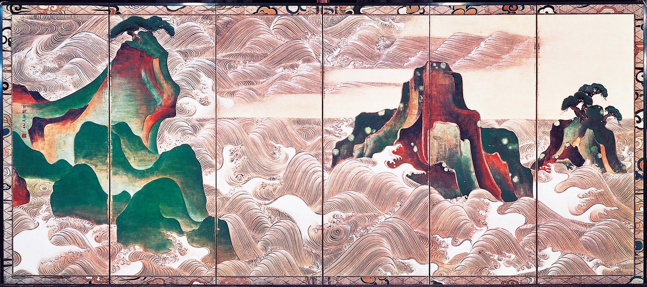 Bølger ved Matsushima, skærm med seks paneler af Korin Ogata (1658-1716) af Ogata Korin