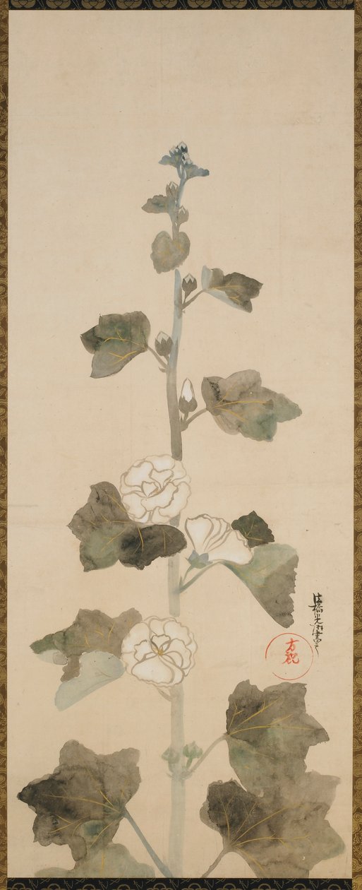 Hvide stokroser, Edo-periode, slutningen af det 17.-begyndelsen af det 18. århundrede. af Ogata Korin