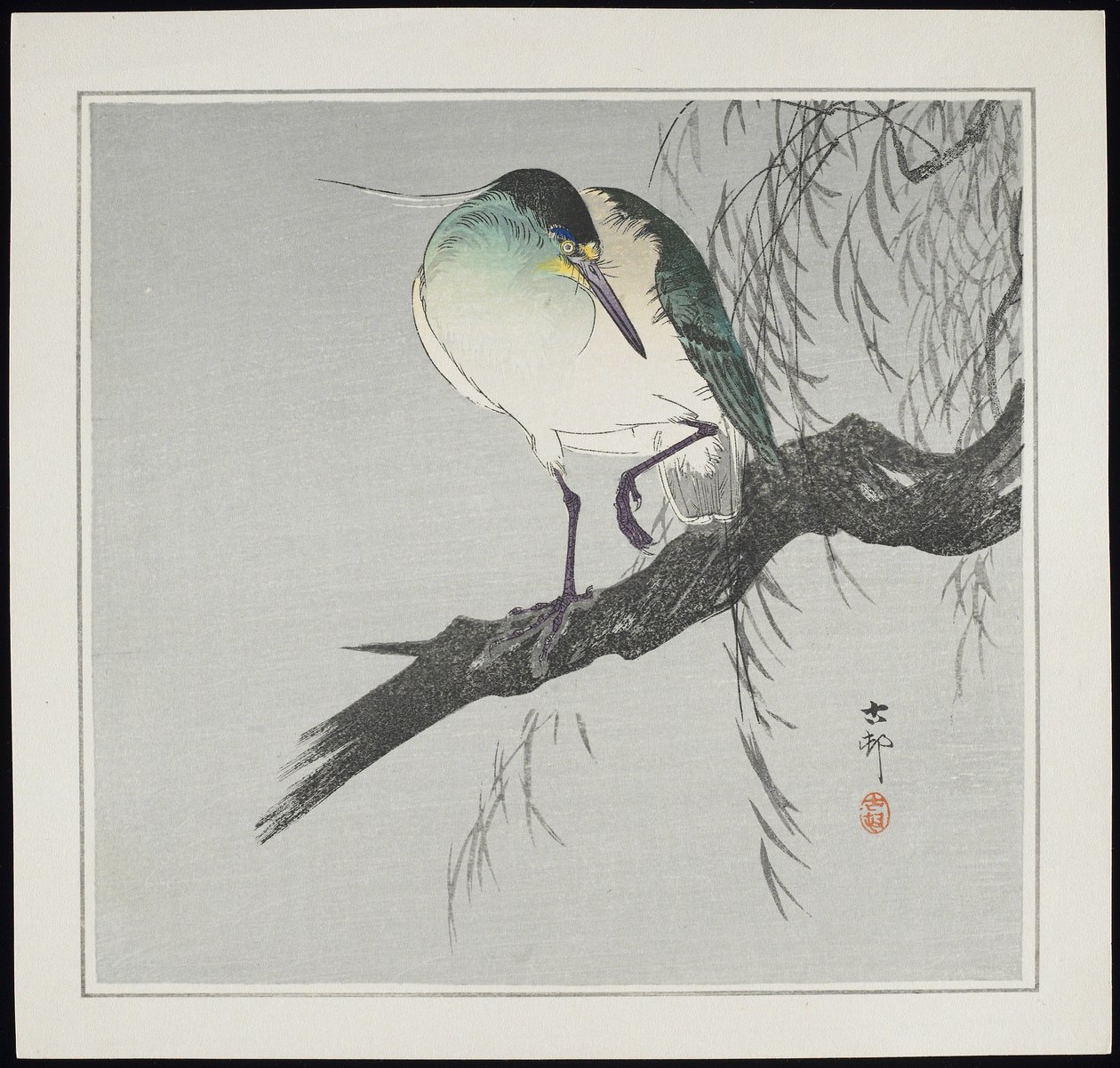 Heron on Branch, før 1912 af Ohara Koson