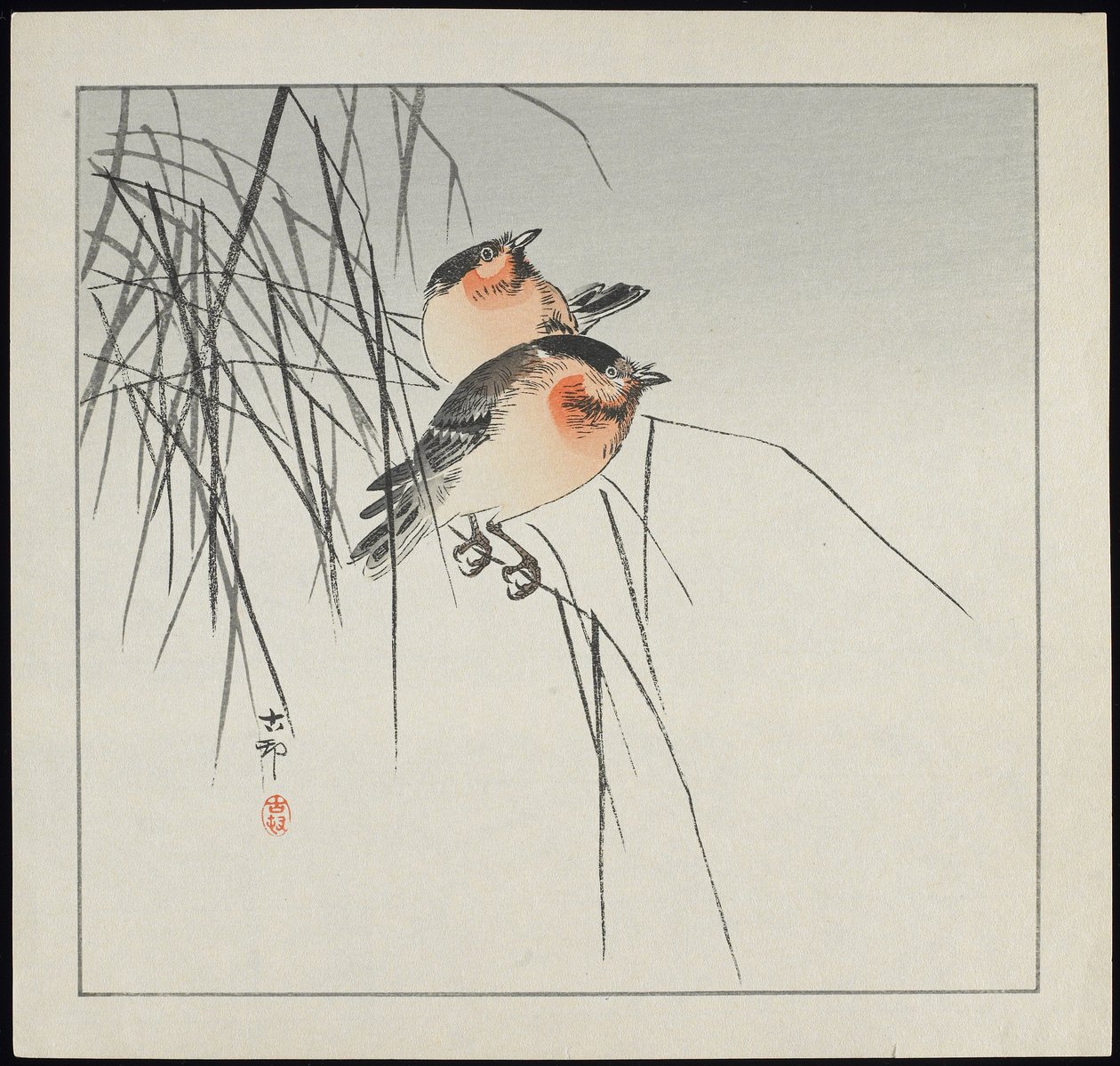 To fugle på rør, før 1912 af Ohara Koson