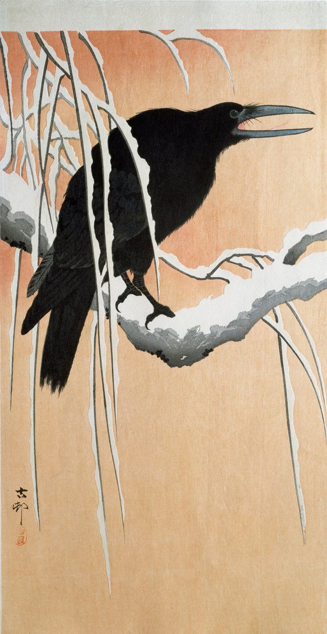 En ravn på en sneklædt gren Xylografi og japansk tryk af Ohara Koson (1877-1945) 1910 Privatsamling DR af Ohara Koson