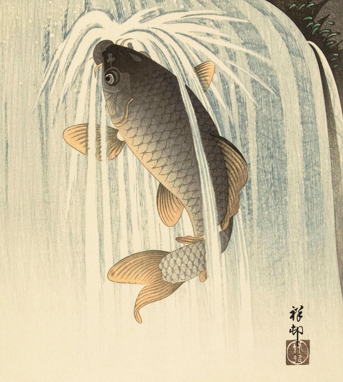 Karper under et vandfald af den japanske kunstner Ohara Koson af Ohara Koson