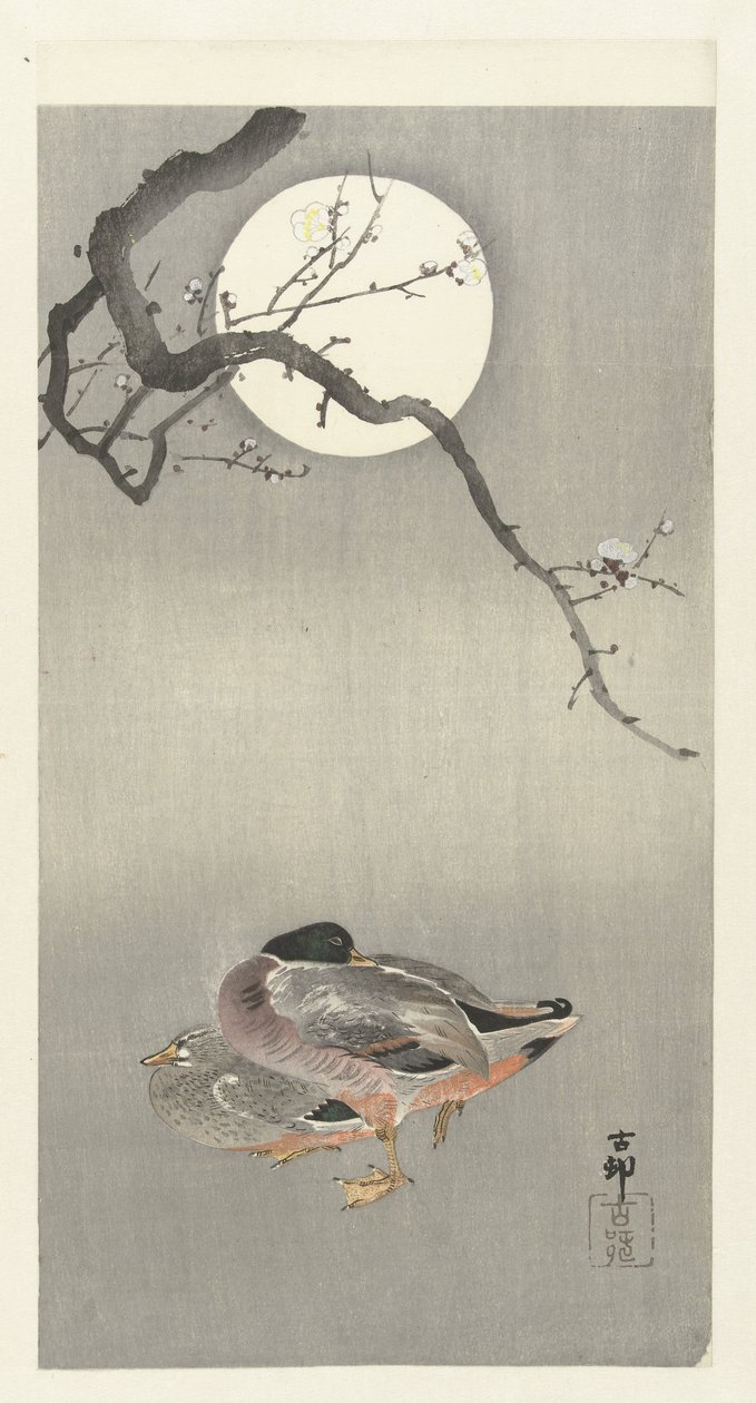 Ænder ved fuldmåne af Ohara Koson