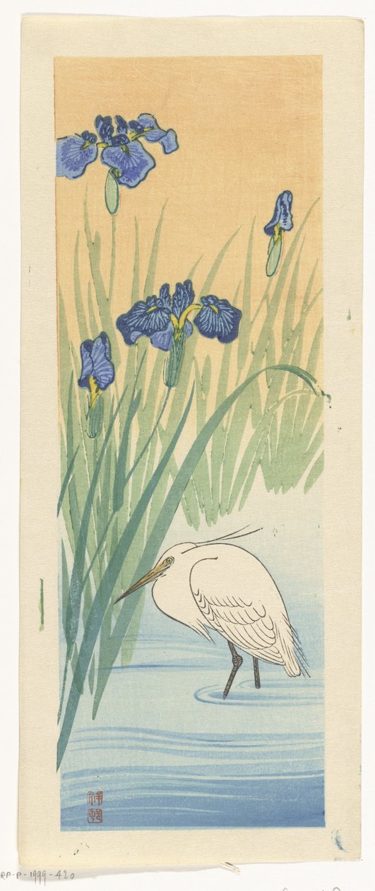 Hejre med iris af Ohara Koson