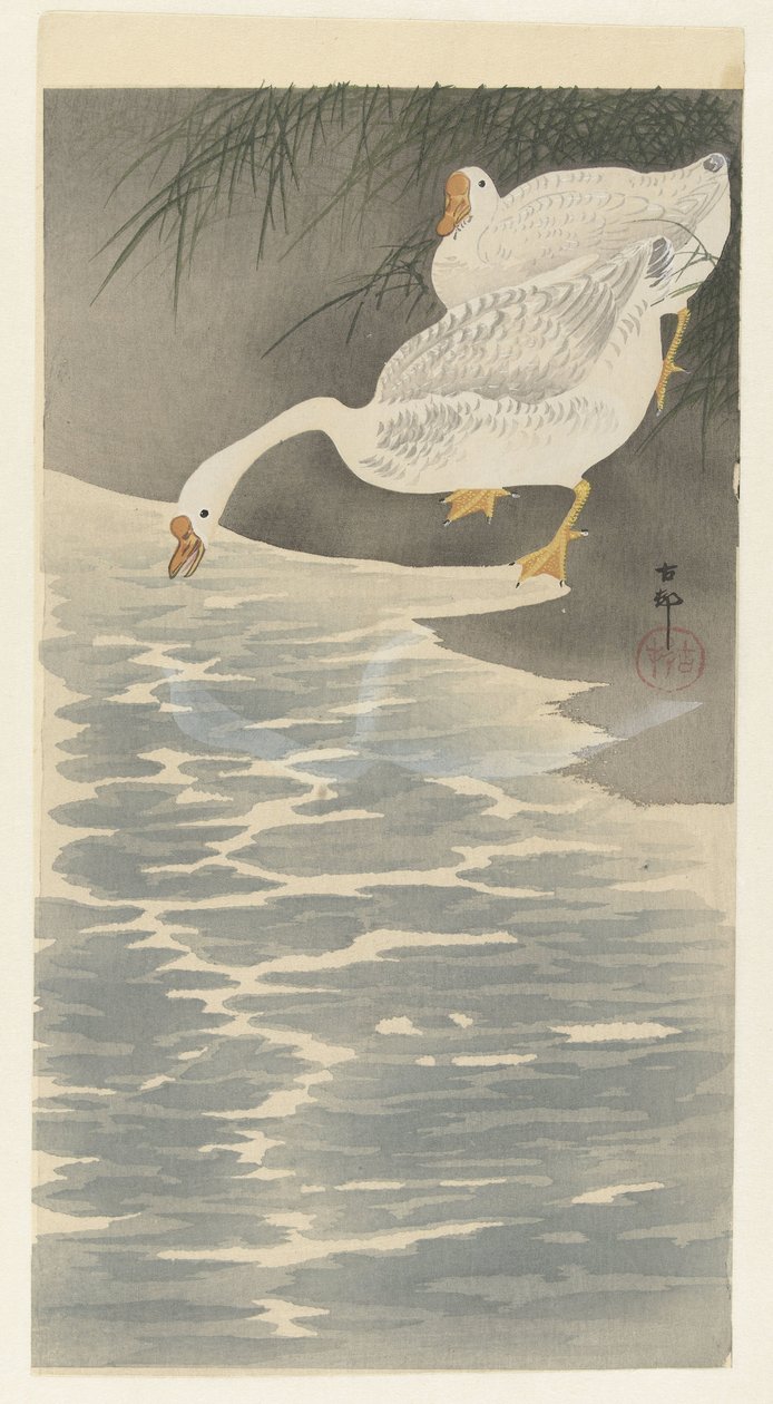 Gæs på kysten af Ohara Koson