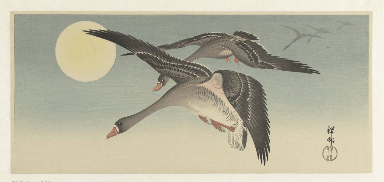 Gæs ved fuldmåne af Ohara Koson