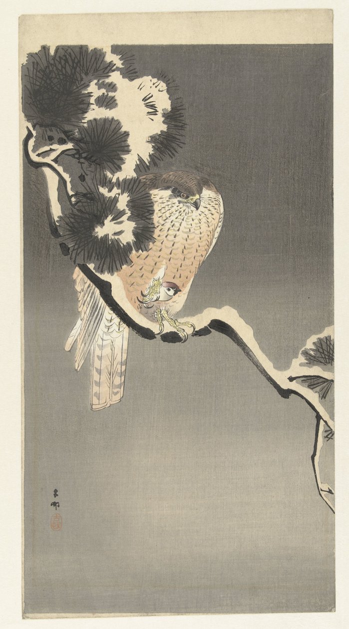 høg med mus af Ohara Koson