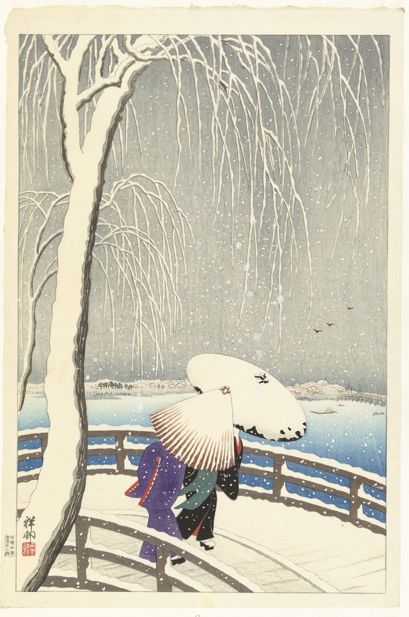I sneen på Yanagibashi af Ohara Koson