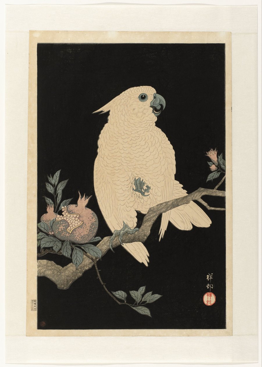 Kakadu med granatæble af Ohara Koson