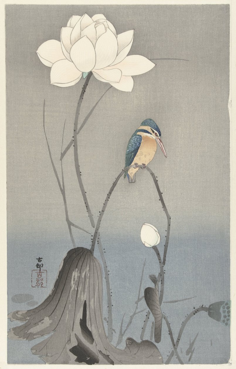 Isfugl med Lotusblomst af Ohara Koson