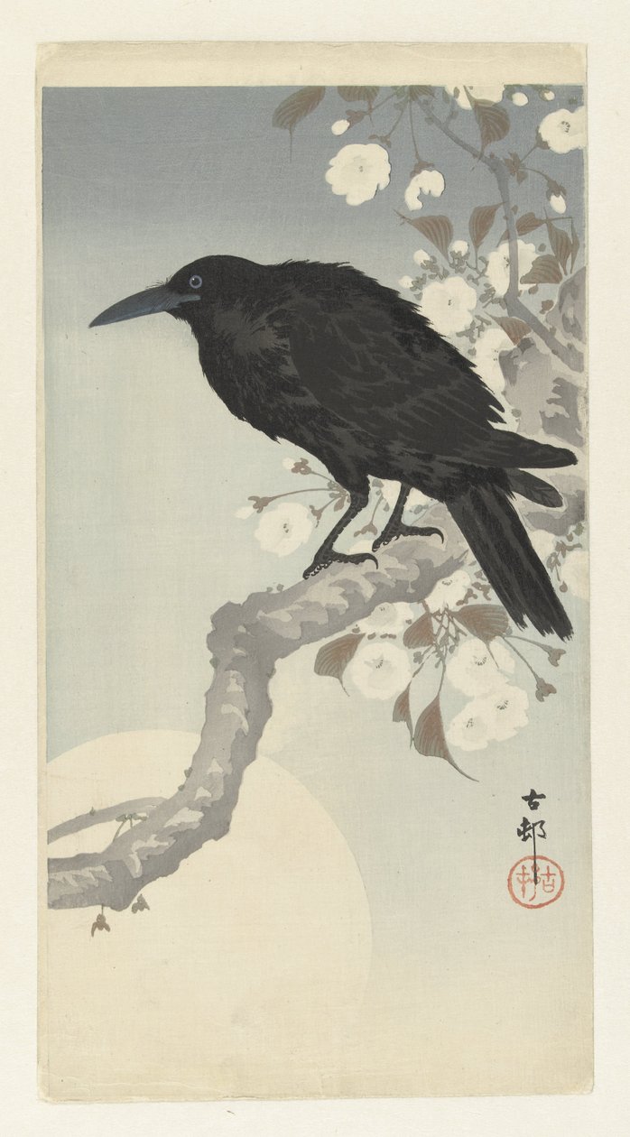 Krage ved fuldmåne af Ohara Koson