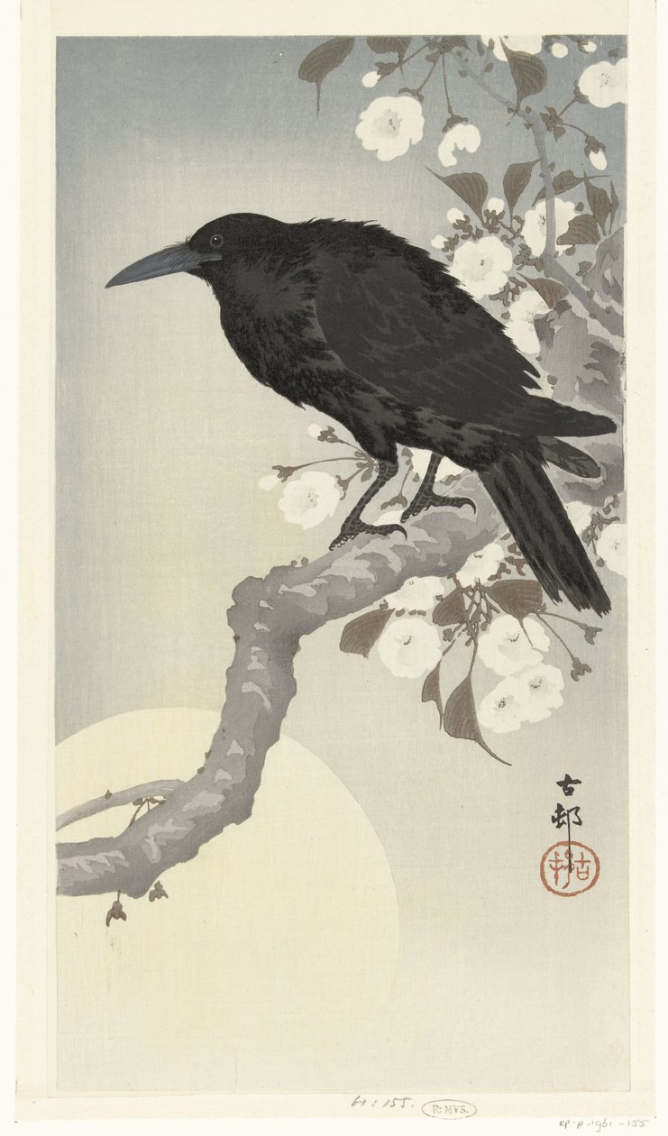 Krage ved fuldmåne af Ohara Koson