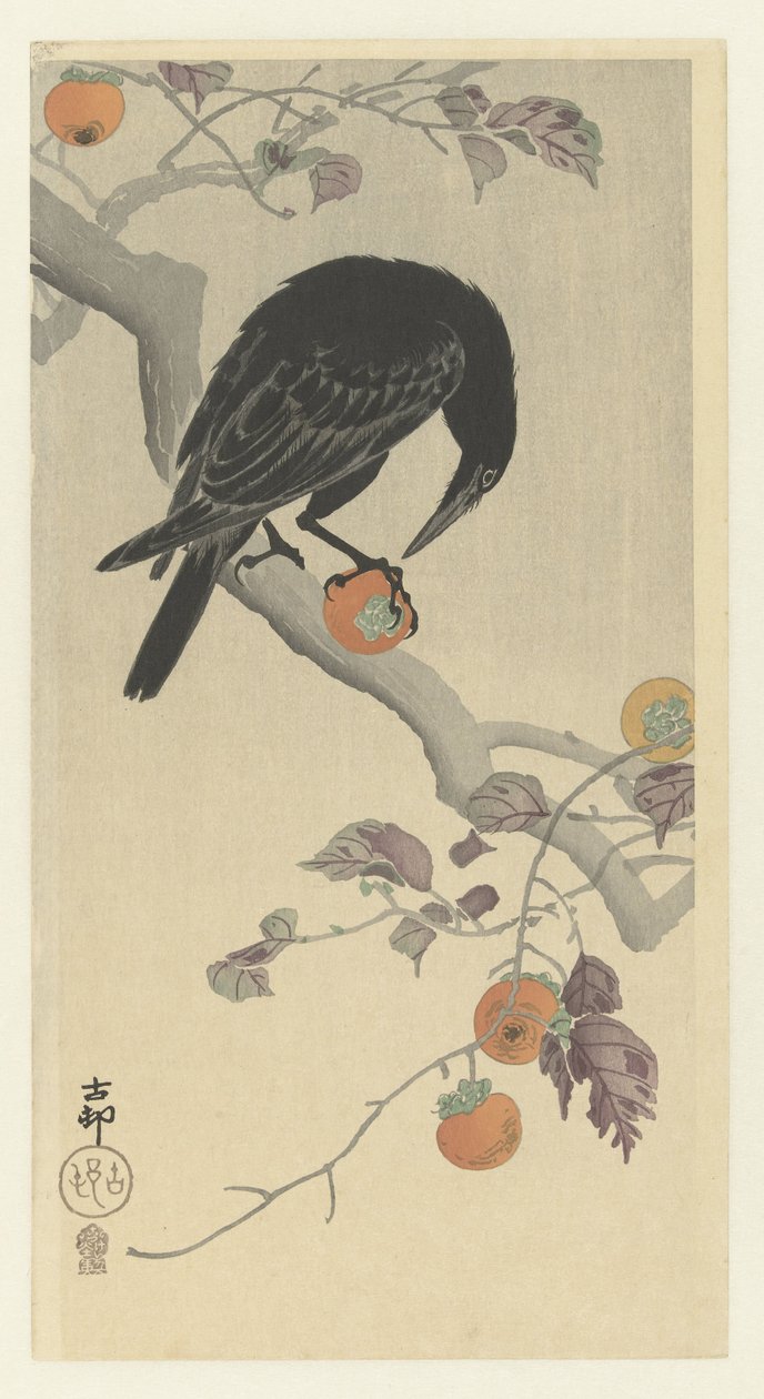 Krage med persimmons af Ohara Koson