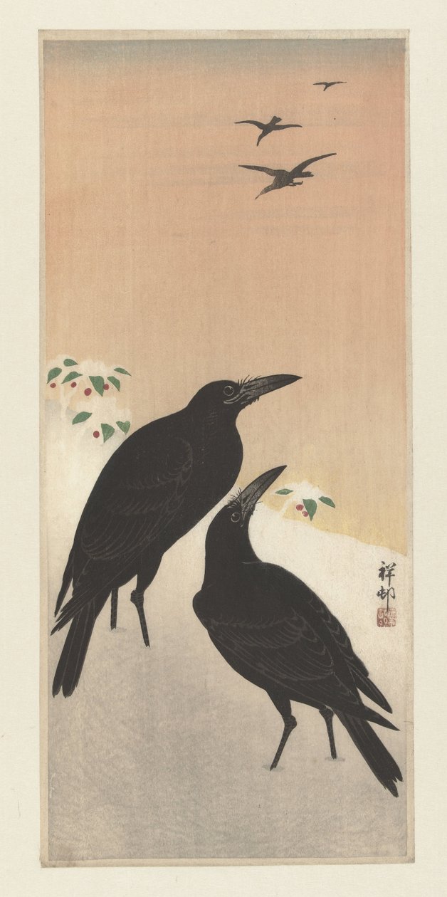 Krager i sne af Ohara Koson