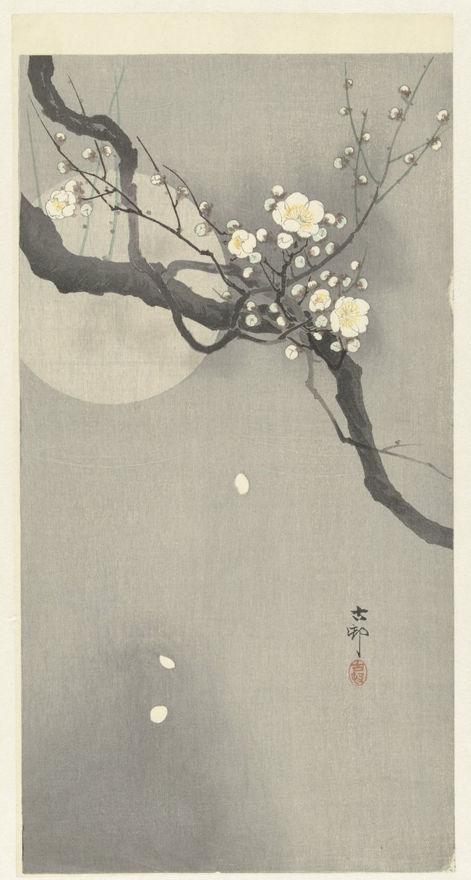 Blommeblomst og fuldmåne af Ohara Koson