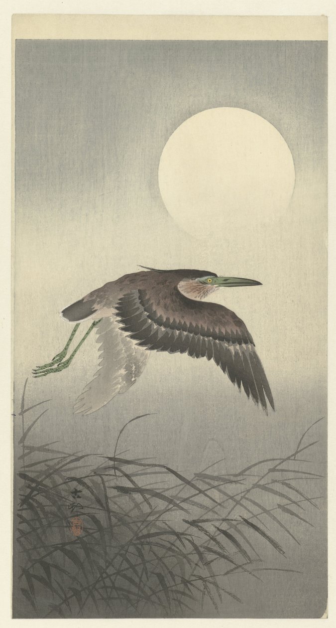 Hejre ved fuldmåne af Ohara Koson