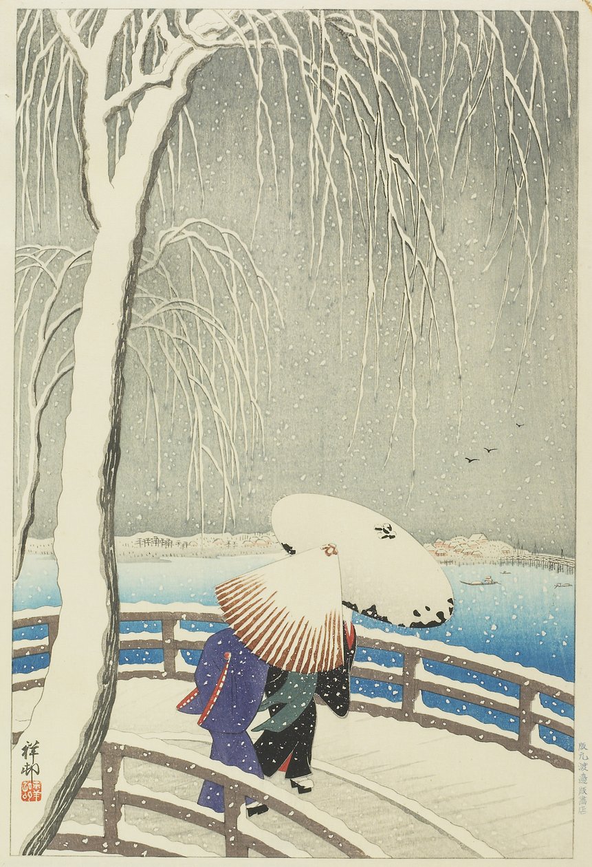 Snow at Yanagibashi, 1927 af Ohara Koson