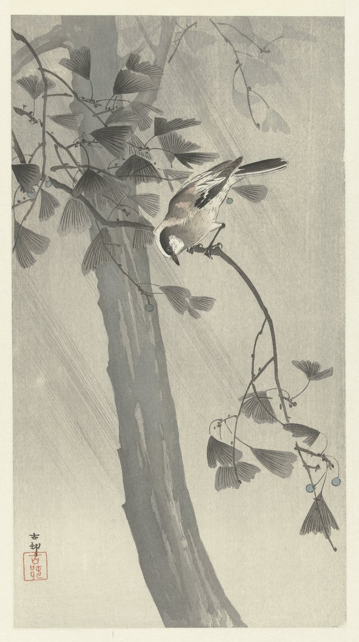 Langhalemejse i storm af Ohara Koson