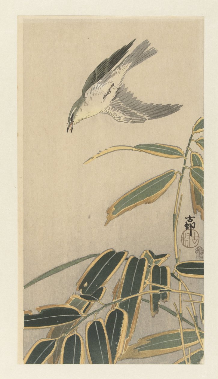 Tapuit og bambus af Ohara Koson