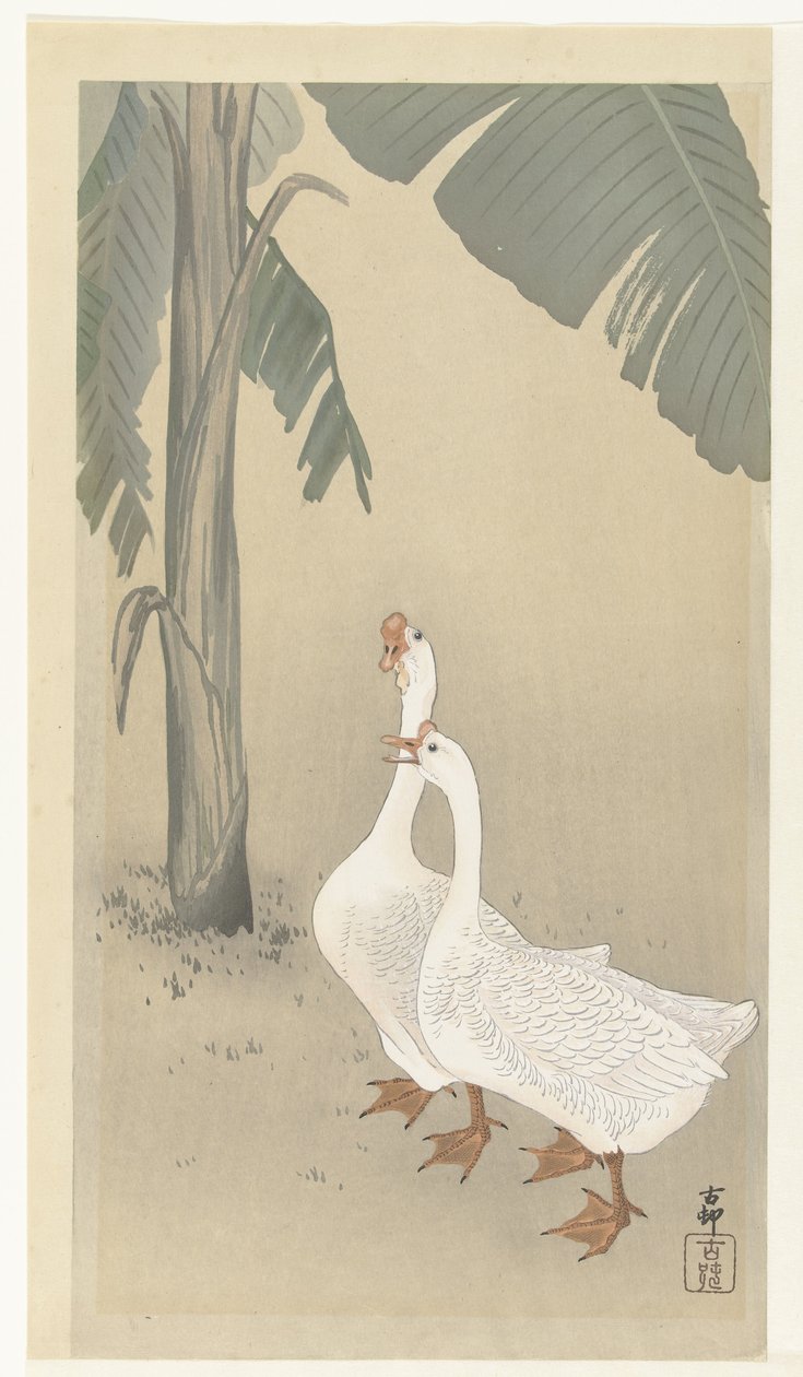 To gæs ved banantræ af Ohara Koson