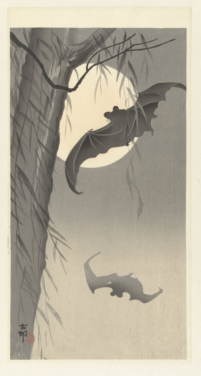 To flagermus ved fuldmåne af Ohara Koson