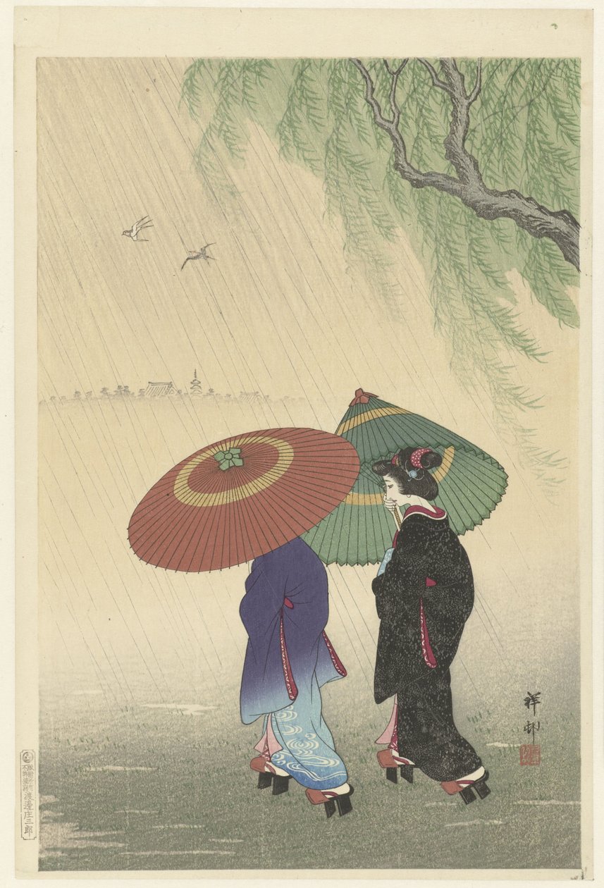 To kvinder i regnen af Ohara Koson