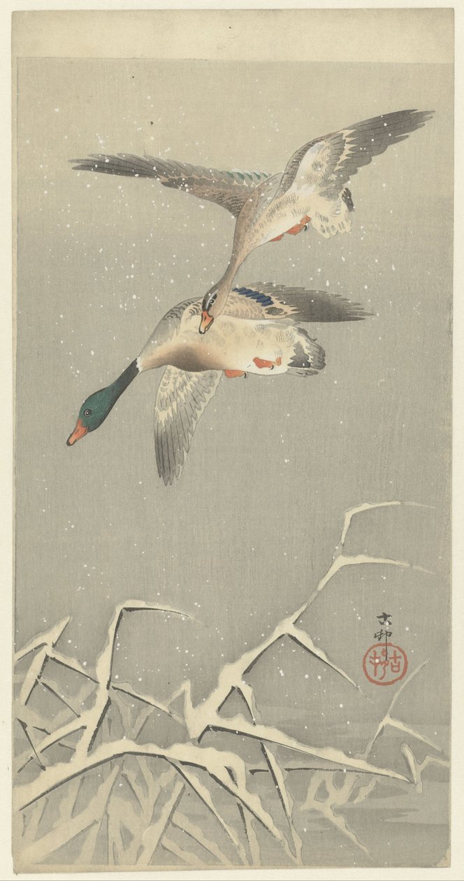 To vildænder på flugt af Ohara Koson