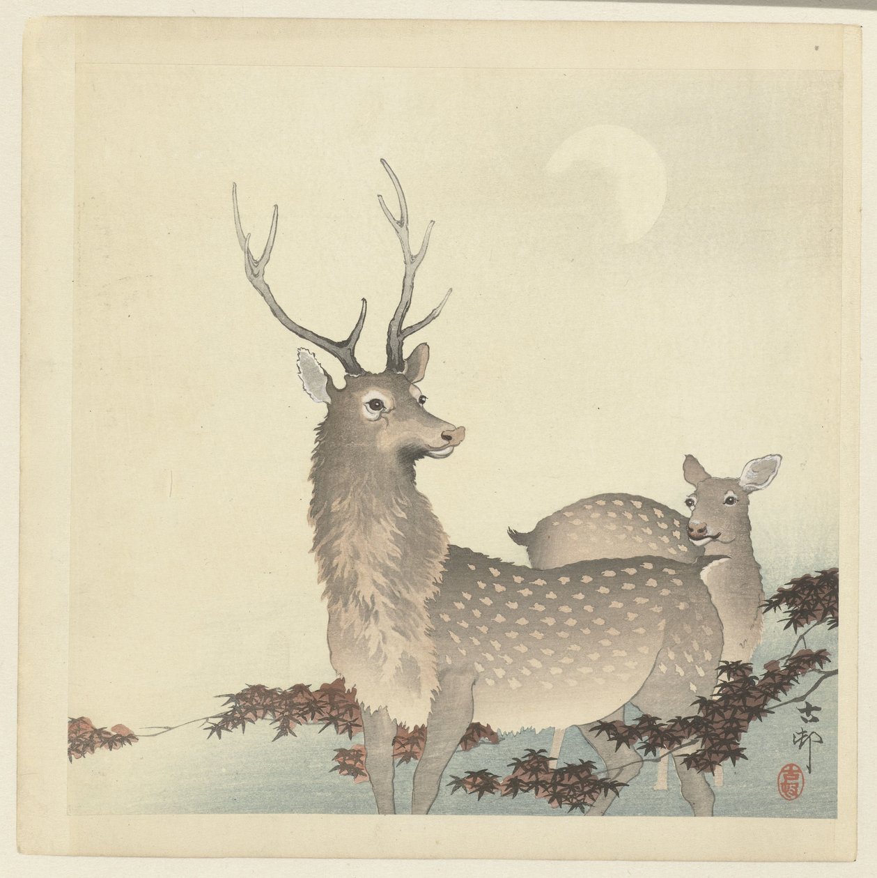 To hjorte af Ohara Koson
