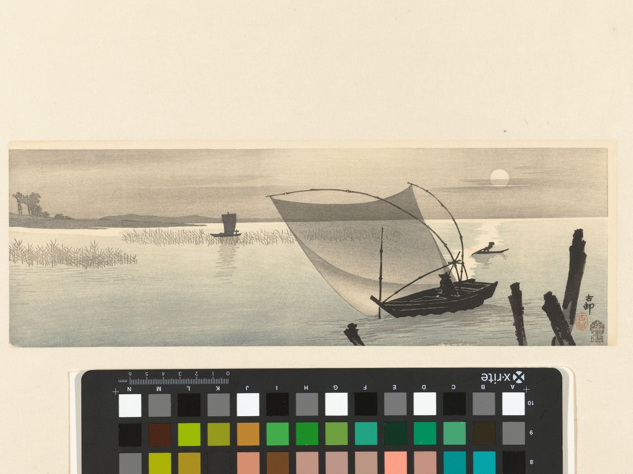 Fiskerbåde ved fuldmåne af Ohara Koson