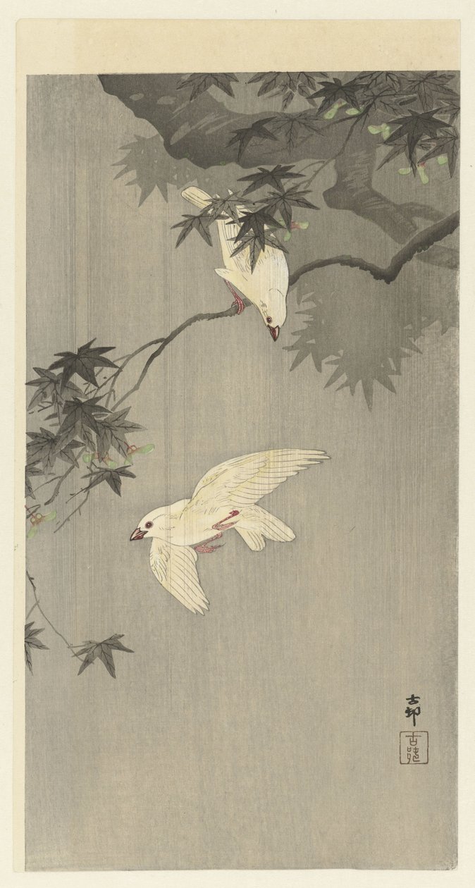 Fugle i regn af Ohara Koson