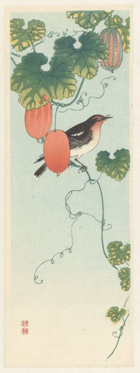 Sangfugl i agurkeplante af Ohara Koson