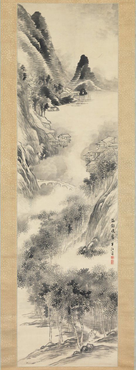 Misty Dawn at the Seashore, 1800-tallet. af Okada Hanko
