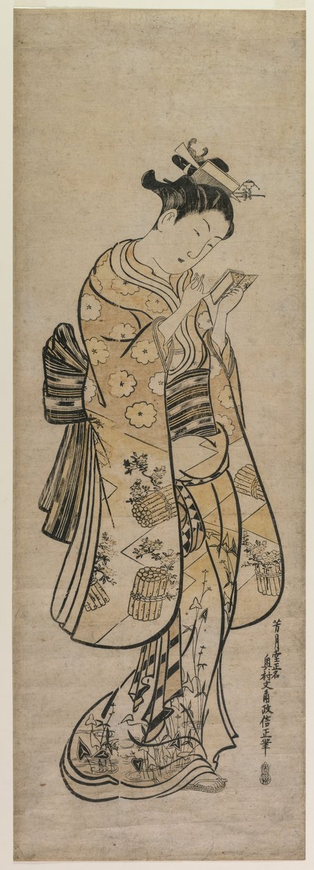 En skønhed med et spejl af Okumura Masanobu