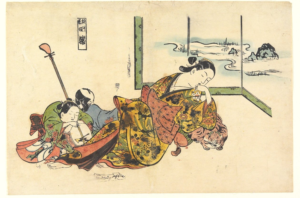 Kurtisaner, der efterligner de fire sovende af Okumura Masanobu