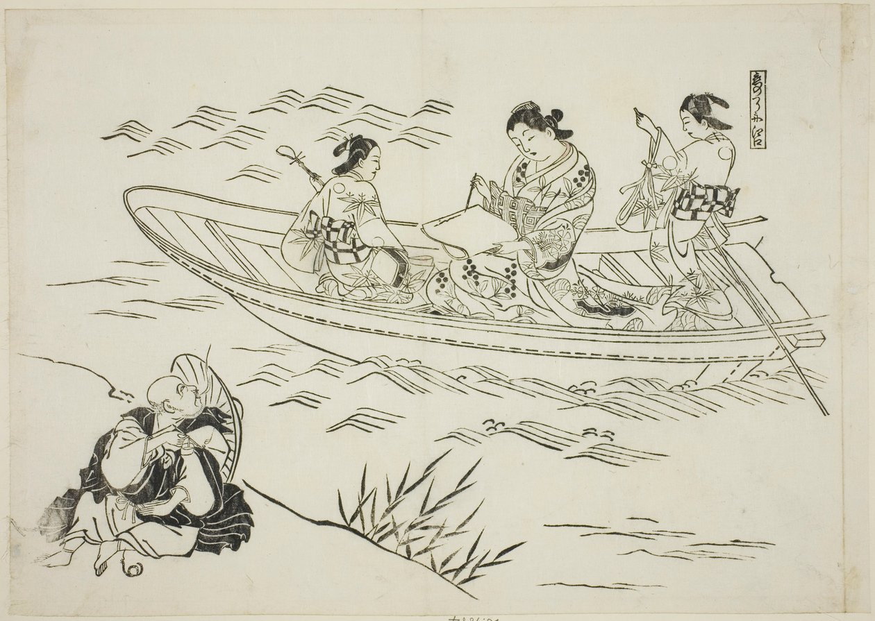Eguchi og kærlighedens fiskerbåd (Koi no tsuribune Eguchi), nr. 4 fra en serie på 12 tryk, der viser parodier på skuespil af Okumura Masanobu