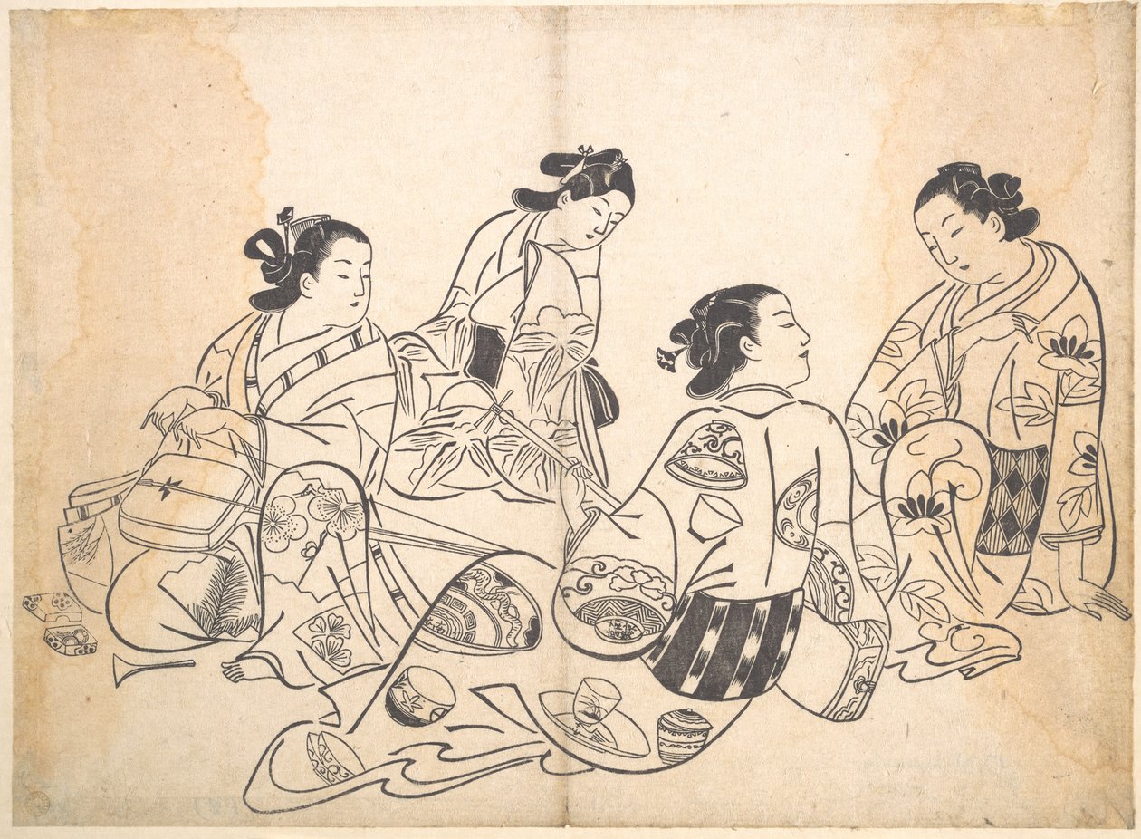Gruppe med fire kvinder af Okumura Masanobu