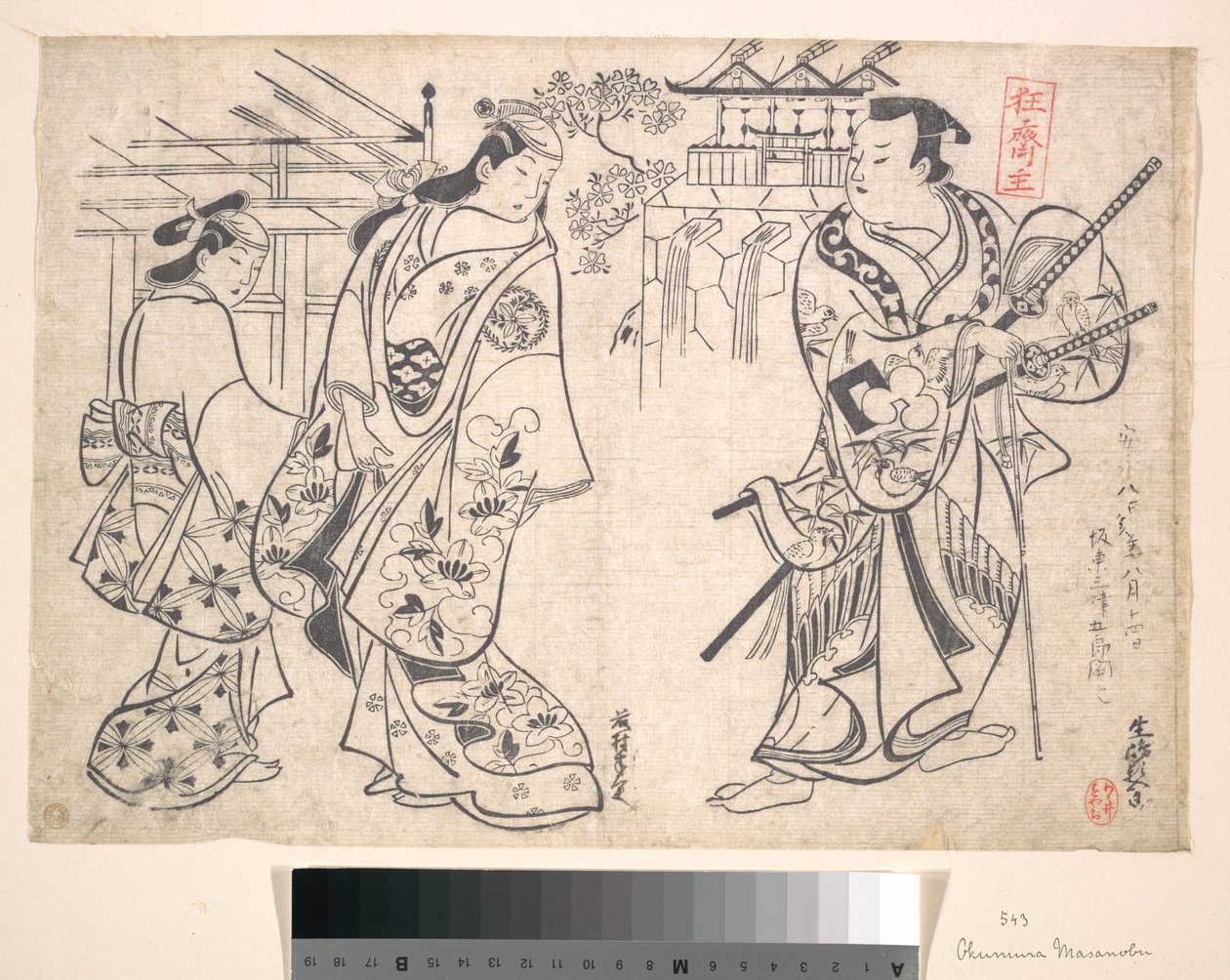 Ikushima Shingoro som Bushi (samurai) og Ogino Yaegiri som kvinde med en ung ledsager af Okumura Masanobu