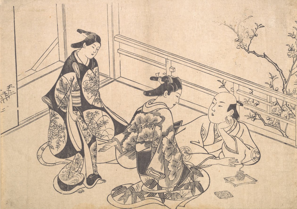 Skuespilleren Ichimura Takenojo tilbagelænet på en balkon, ca. 1715., ca. 1715. af Okumura Masanobu