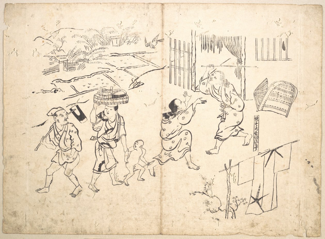 Kvinde, der forfølger en spurv af Okumura Masanobu